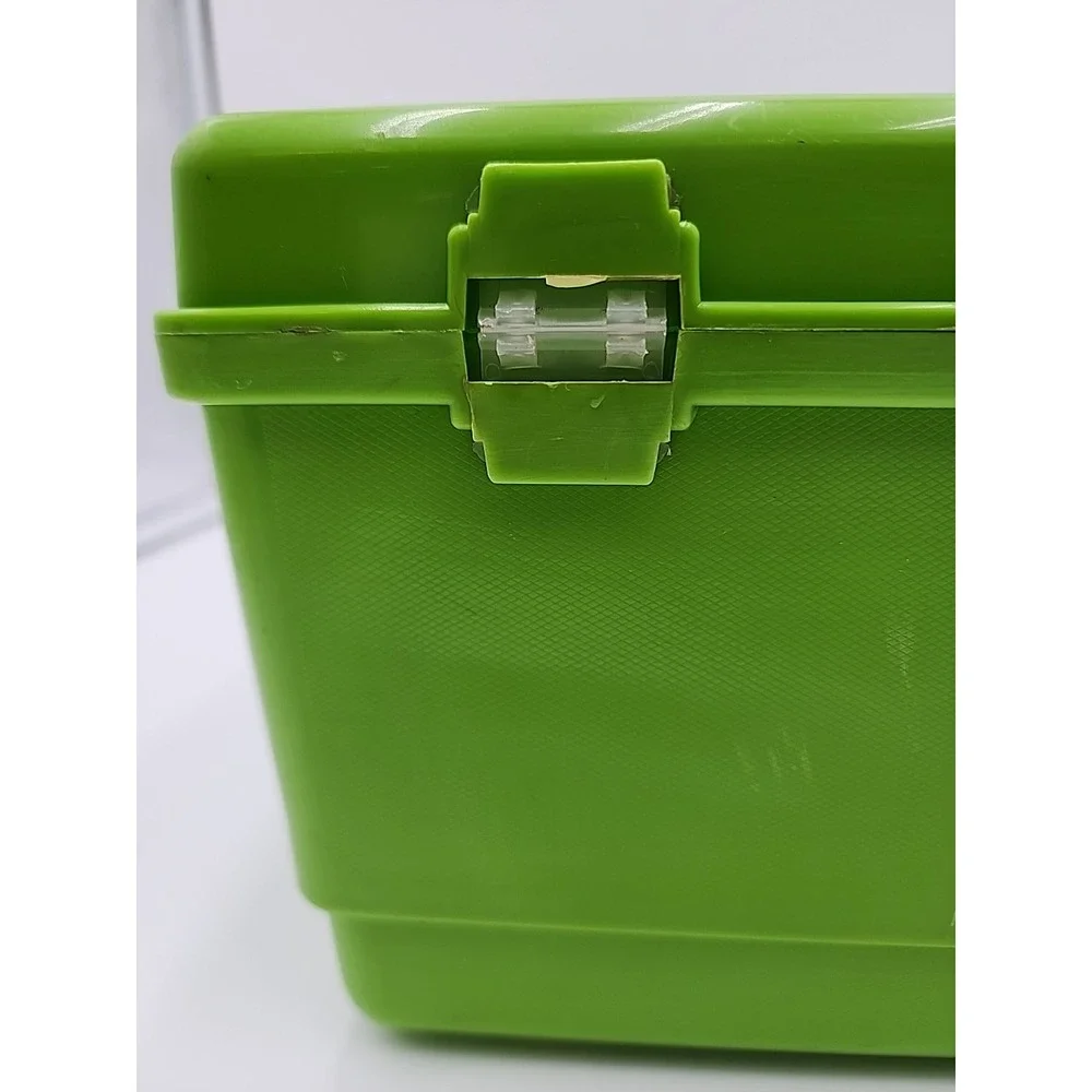 Vintage Green Sewing Box Removable Tray Clear Plastic Portable Small Supplies